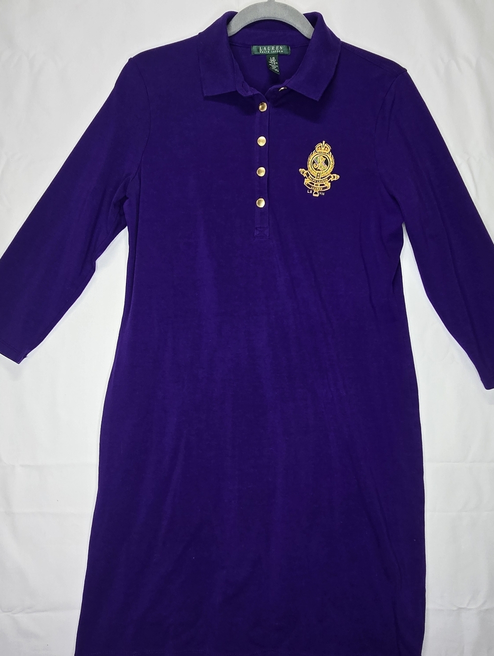 Ralph Lauren Womens Sz. Lg Purple Collared Shirt Dress Embroidered Crest Logo